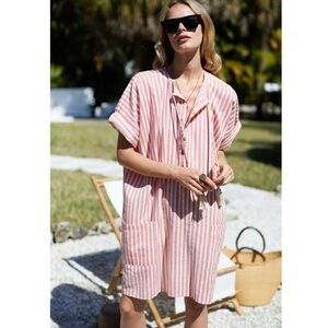 Emerson Fry BAJA CAFTAN - MUTED CLAY STRIPE Cotton Dress/Beach Coverup